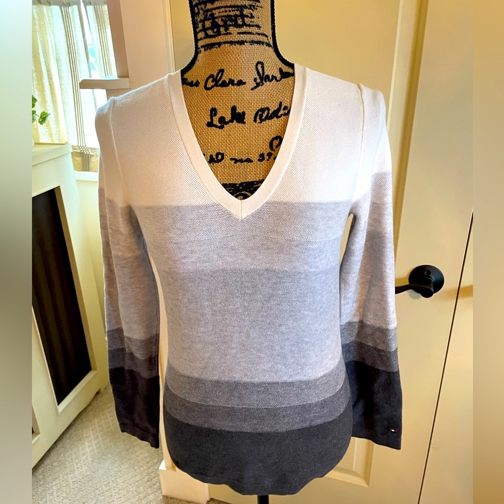 Tommy Hilfiger V-neck sweater. Hundred percent Pima cotton.